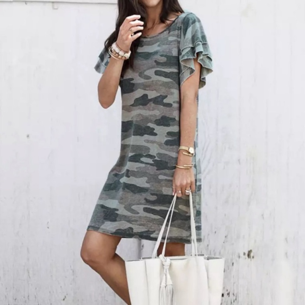 CLEARANCE Camouflage Short Sleeve Soft T-Shirt Dress - Picture 3 of 4